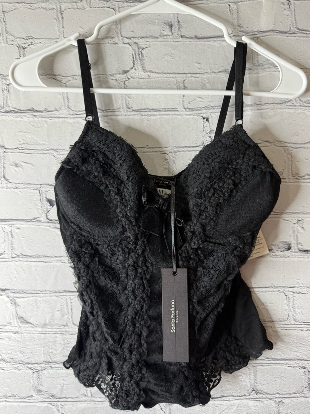 Vintage Sonia Fortuna Black Lace Corset Tank Top size large
